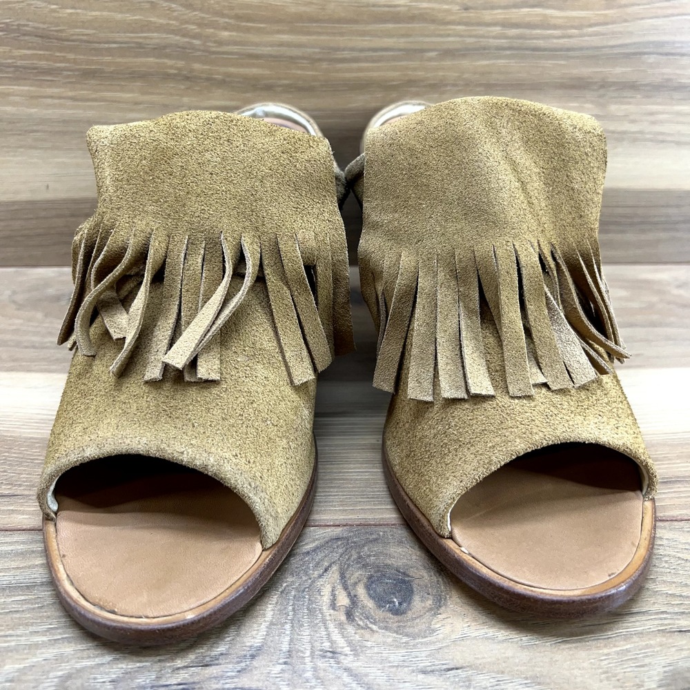 Matt Bernson Sandals 8.5‎ Tan Suede Finge Boho Block Heel - Picture 3 of 11